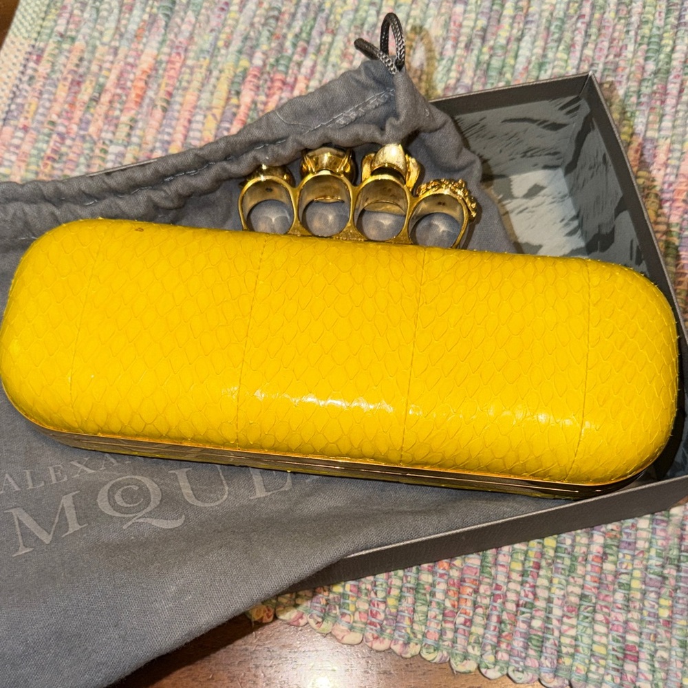 Alexander McQueen Python & Gold Knuckle Yellow Clutch.